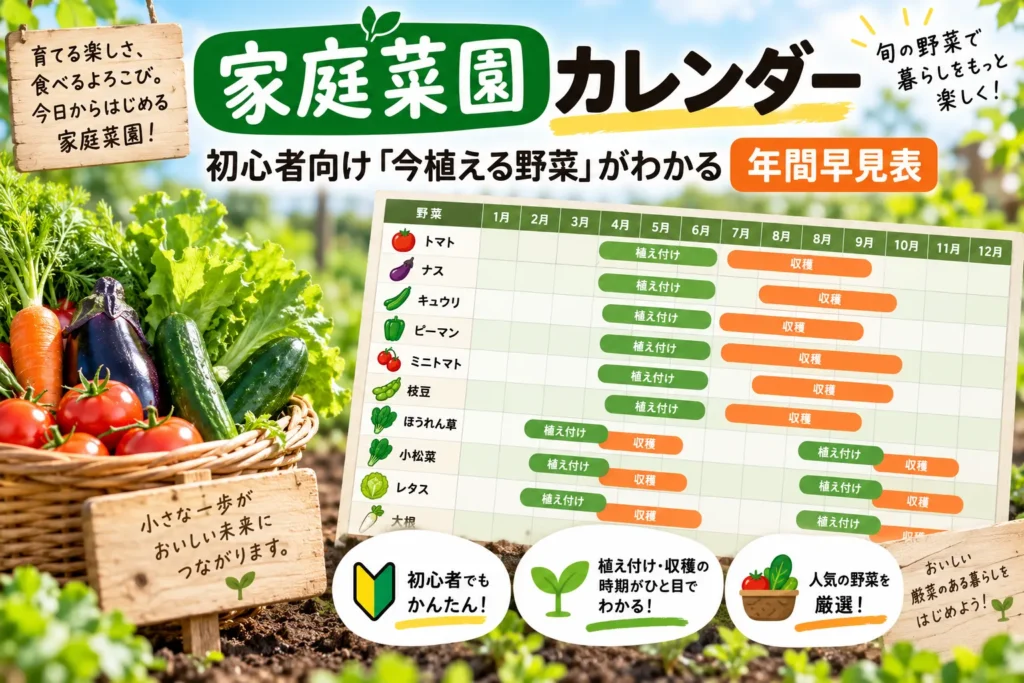 家庭菜園カレンダー|今植える野菜・植える時期が月別でわかる早見表
