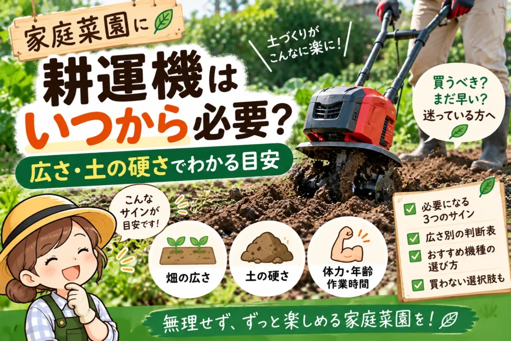 家庭菜園に耕運機はいつから必要?広さ・土の硬さでわかる目安